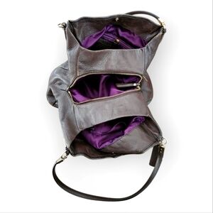 COACH Madison Phoebe Tumbled Brown Leather Shoulder Bag Purple Lined 3-Sections
